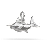 Sterling Silver Blue Marlin Grander Pendant High Polished Mirror Finish With Blue Sapphire Eye with A Mariner Shackle Bail Custom Designed By Nautical Treasure Jewelry In The Florida Keys Carey Chen Bisbee